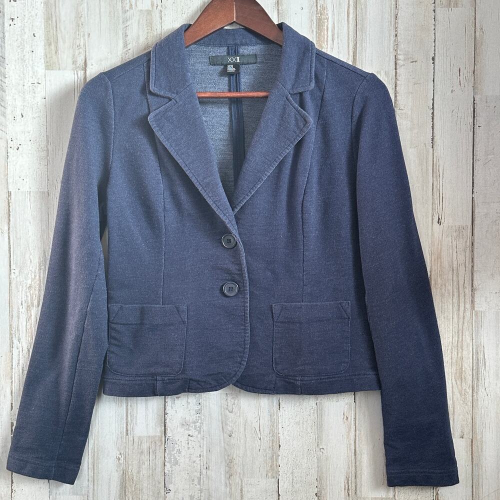 Cropped Single Breasted Blazer Medium Navy Soft Cotton Academia Coquette BLJ EUC